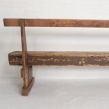 Pine bench with backrest, 2.5 metres long, 1950s.
