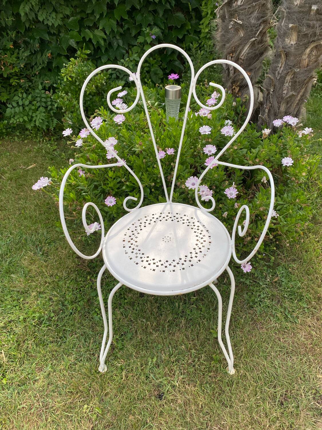 Paire d’anciens fauteuils de jardin en fer forgé