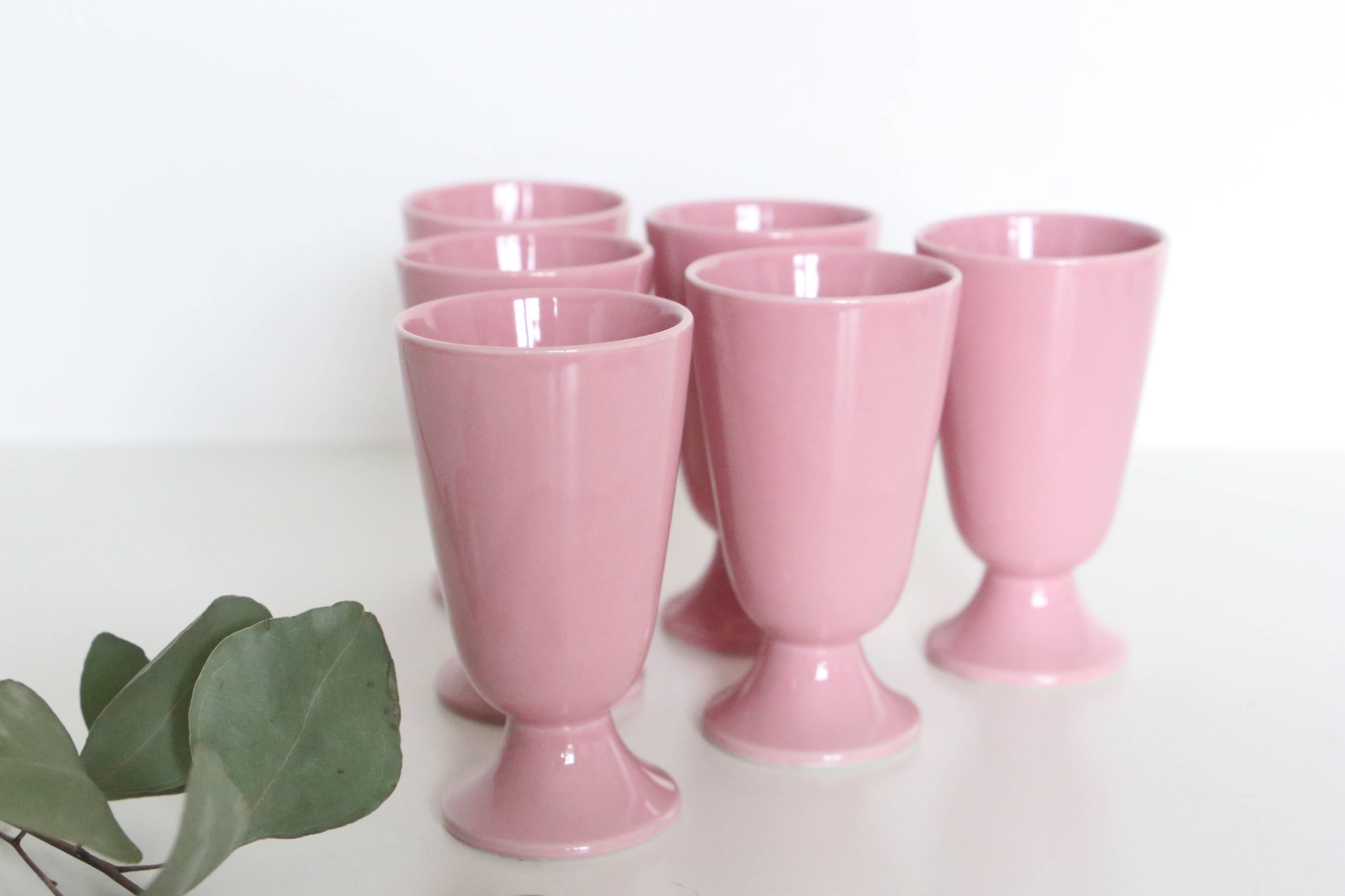 Set of 6 pink porcelain mazagrans, vintage
