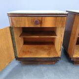 Pair of Mid-Century Walnut Nightstands with Glass Tops, 1950s