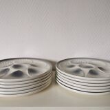 Plates, oyster dish, gray and white, Moulin des Loups ceramic