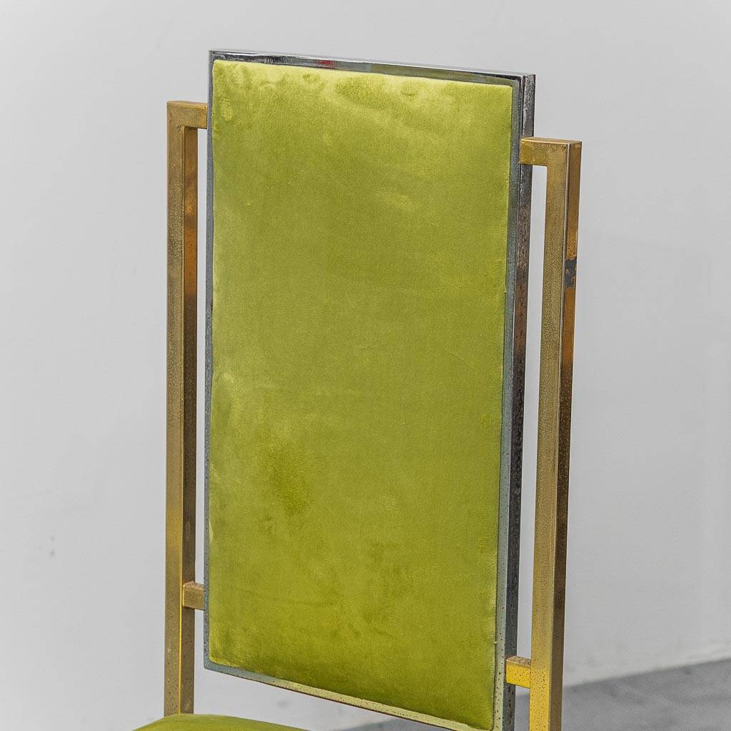 Set of 4 vintage metal and green velvet chairs, 1970s modernist