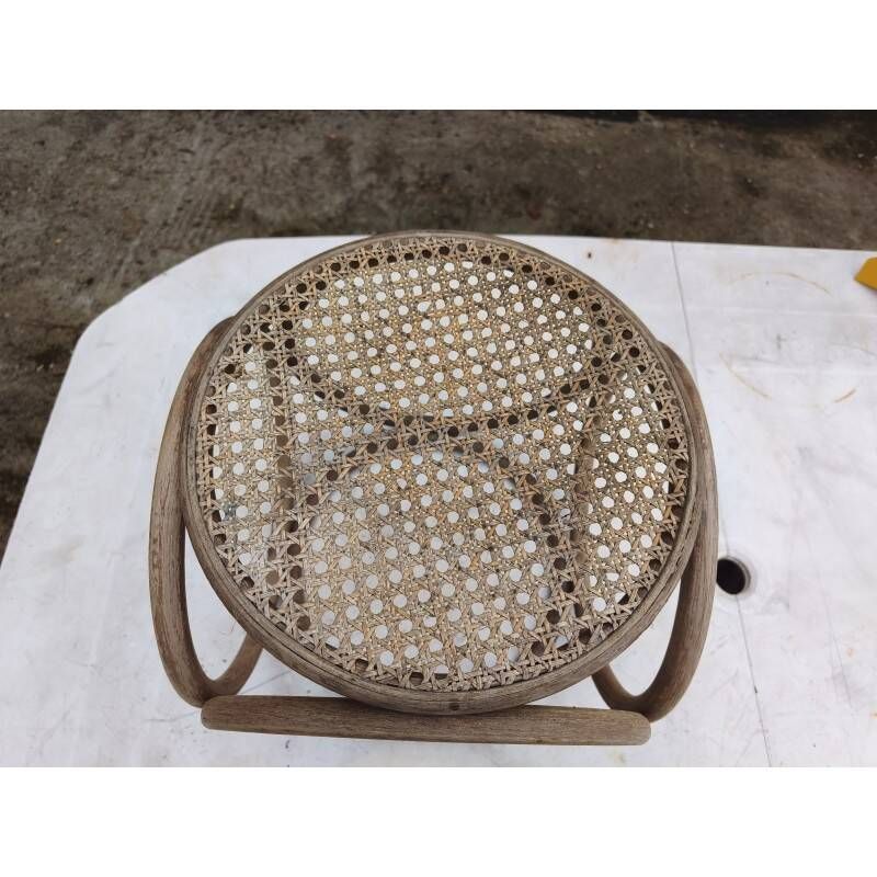 Pouf 1900 curved beech wood and caning