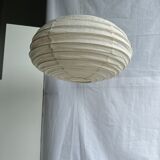 Suspension in rattan and japanese natural linen in the shape of a lantern h50 d30
