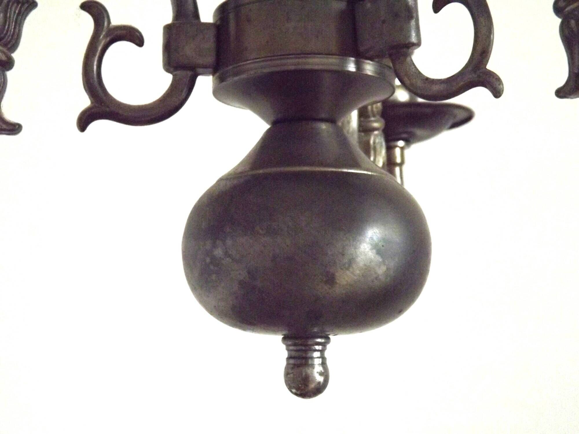 Italian Vintage Silver Brushed Metal 3 Light Flemish Style Chandelier