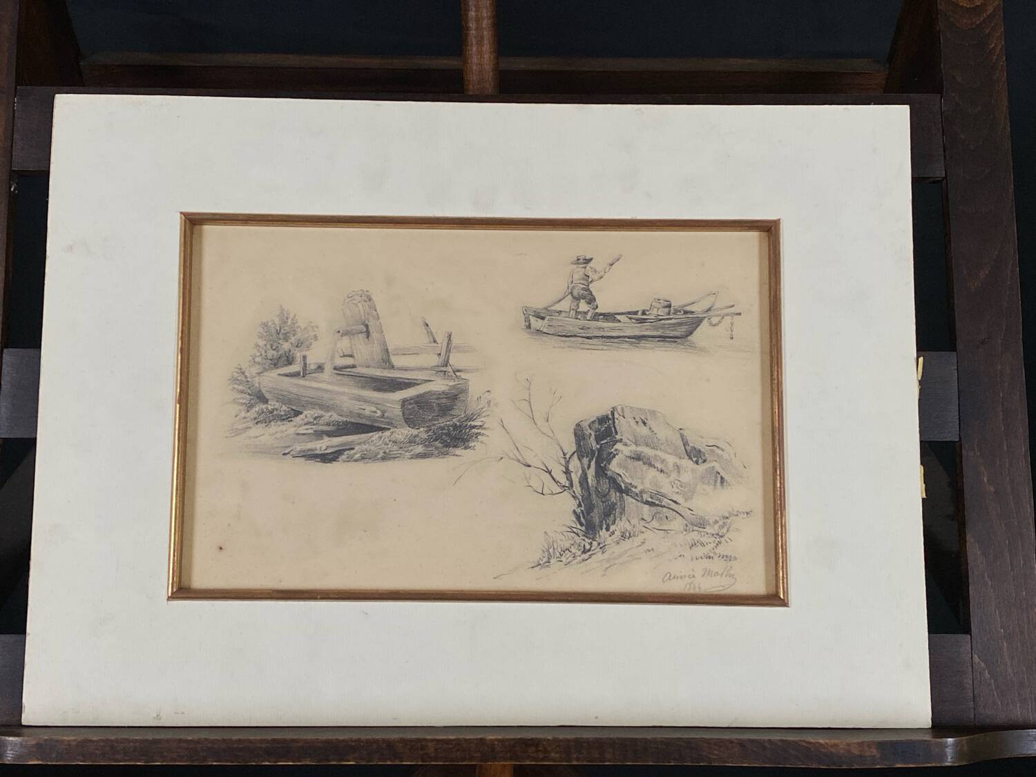 Dessin d’étude original à la mine de plomb signé daté 1844