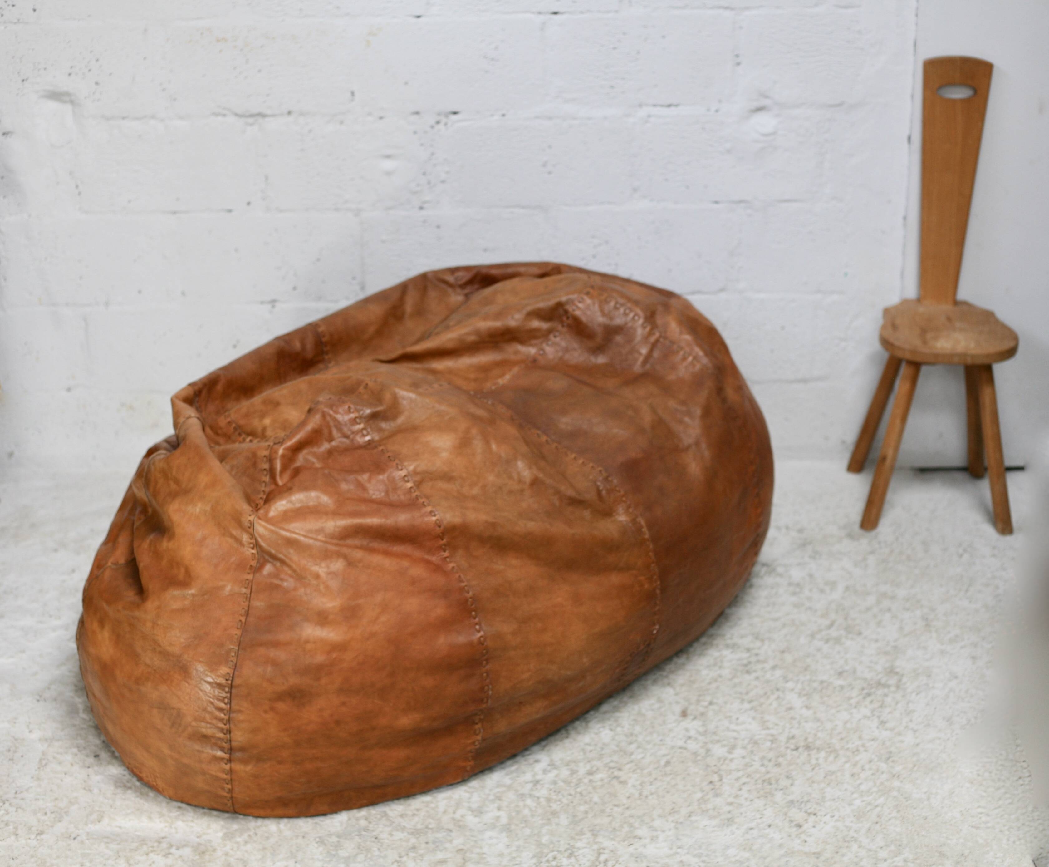 XL leather pouf, 70s, Italy.
