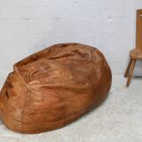 XL leather pouf, 70s, Italy.