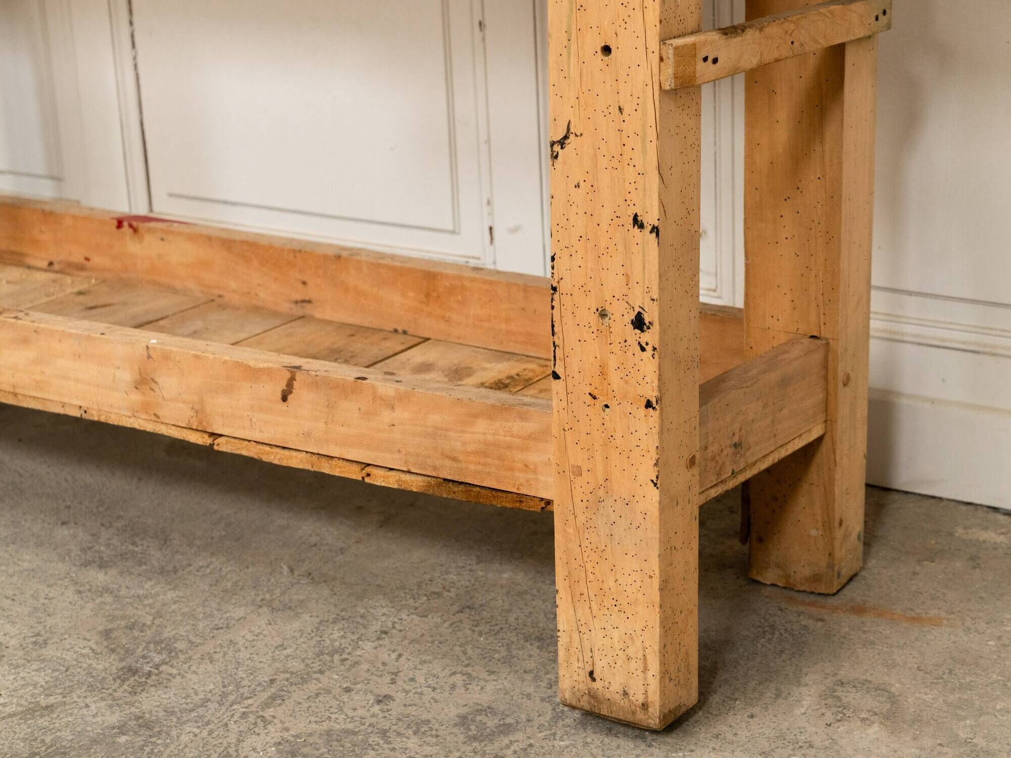 Old small workbench with drawer, beautiful original patina, 1920.