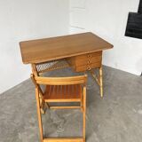 Louis Sognot rattan desk and its chair