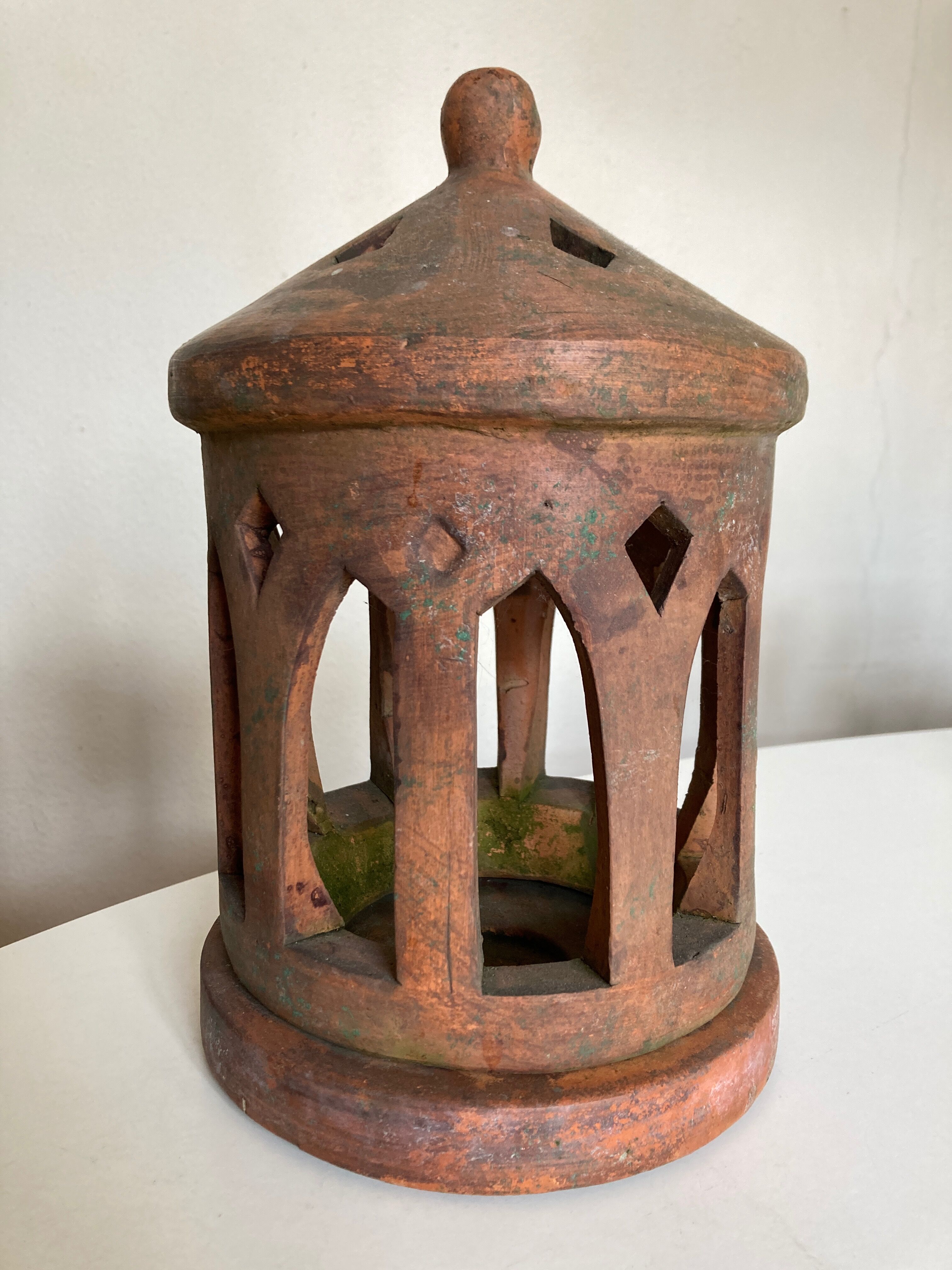Tuscan lantern garden candle holder in ancient terracotta