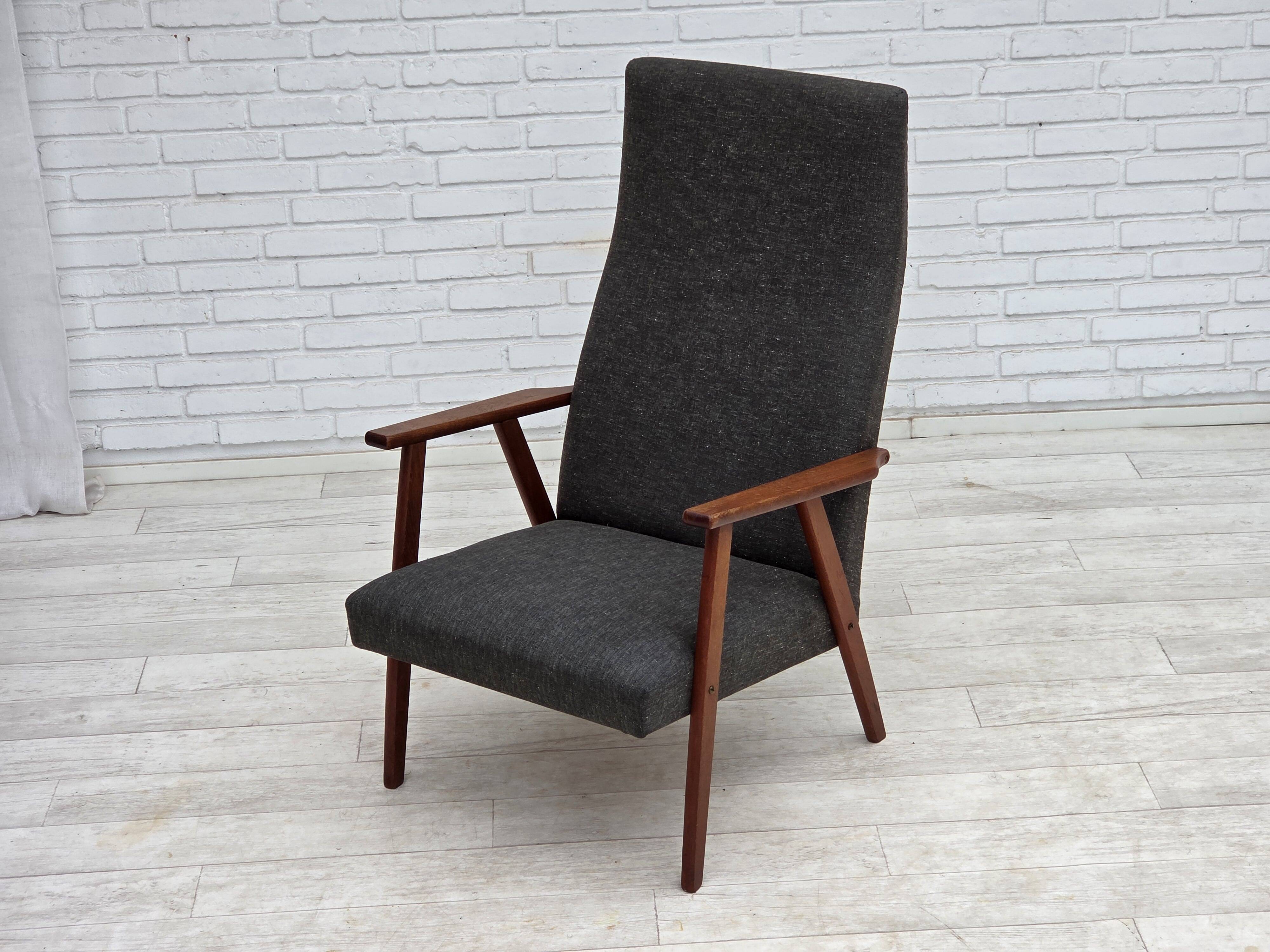 1970s, Danish highback armchair, furniture fabric, teak wood.
