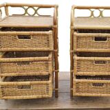2 vintage bamboo and rattan bedside tables from the 1970s