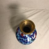 Old brass enameled flowers drawings cloisonné Vase Decoration Vintage
