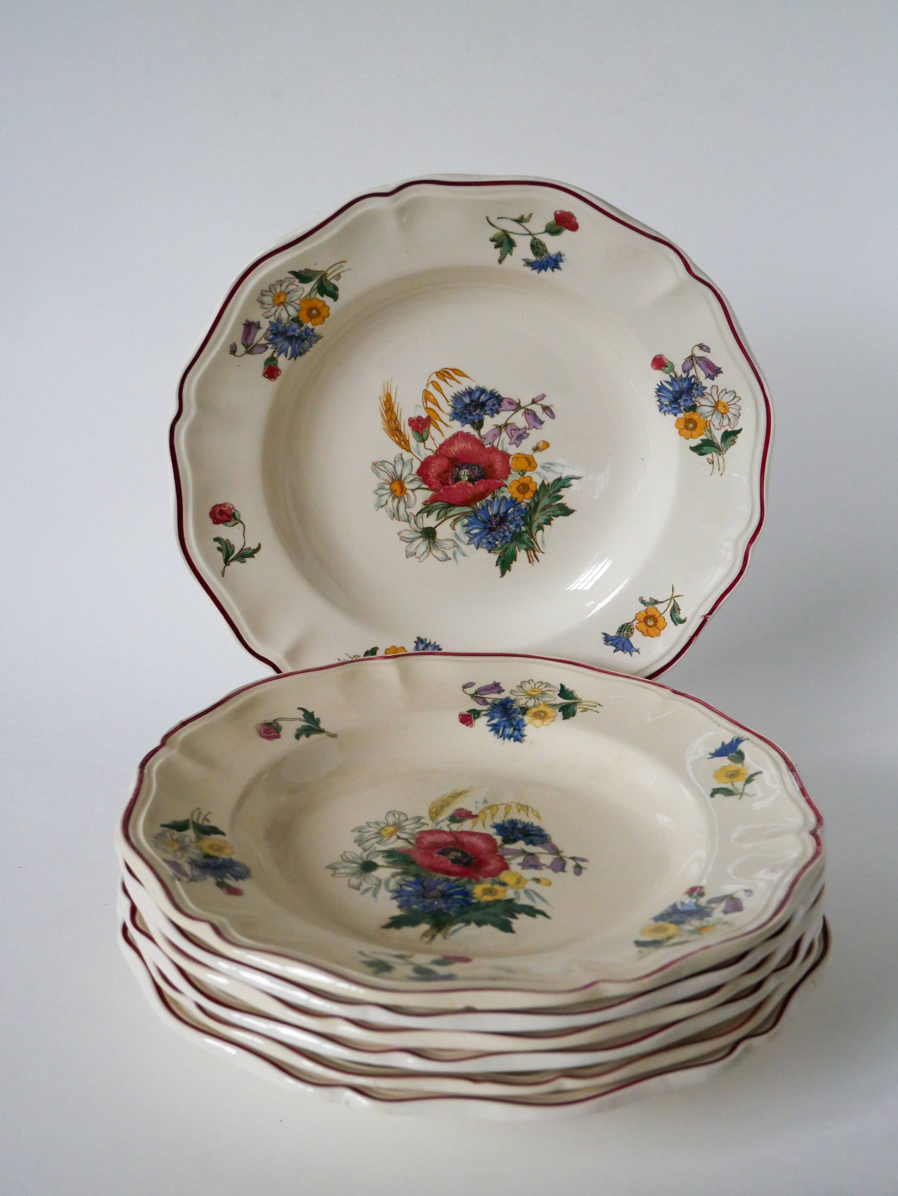 Set of 7 Digoin Sarreguemines soup plates, Agreste model, 1950