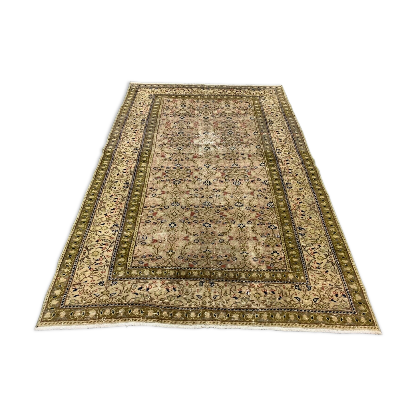 Distressed Turkish Rug 176x116 cm wool Vintage shabby Chic Tribal Brown, Beige