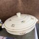 Vintage soup tureen with Art Deco flowers, opaque porcelain, Versailles.