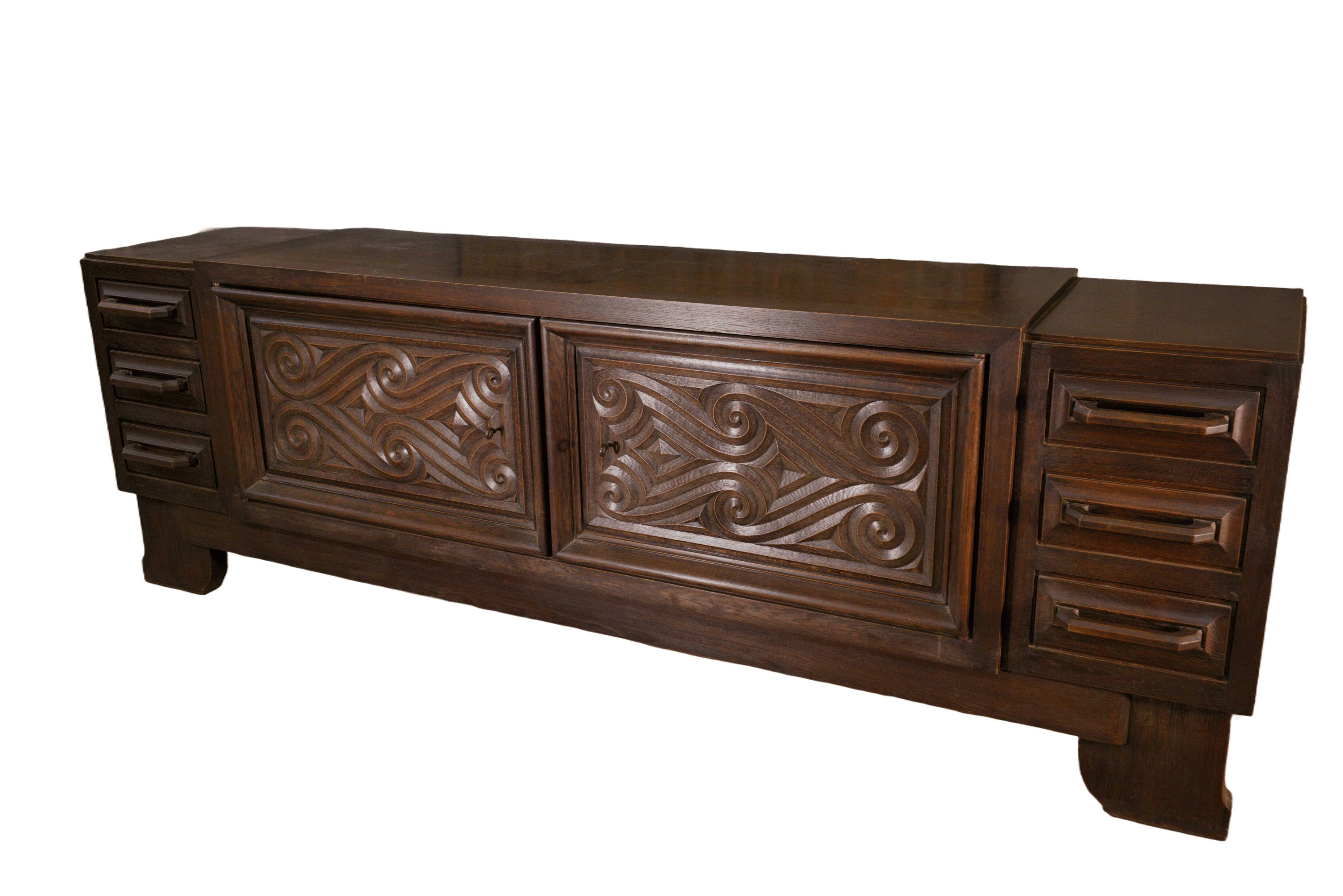 Large solid oak sideboard by André Le Picard 1950