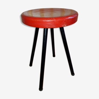 Industrial stool sitting red wood 4 feet black metal