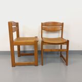 Pair of vintage sleigh chairs in beech wood and cane from the 70s