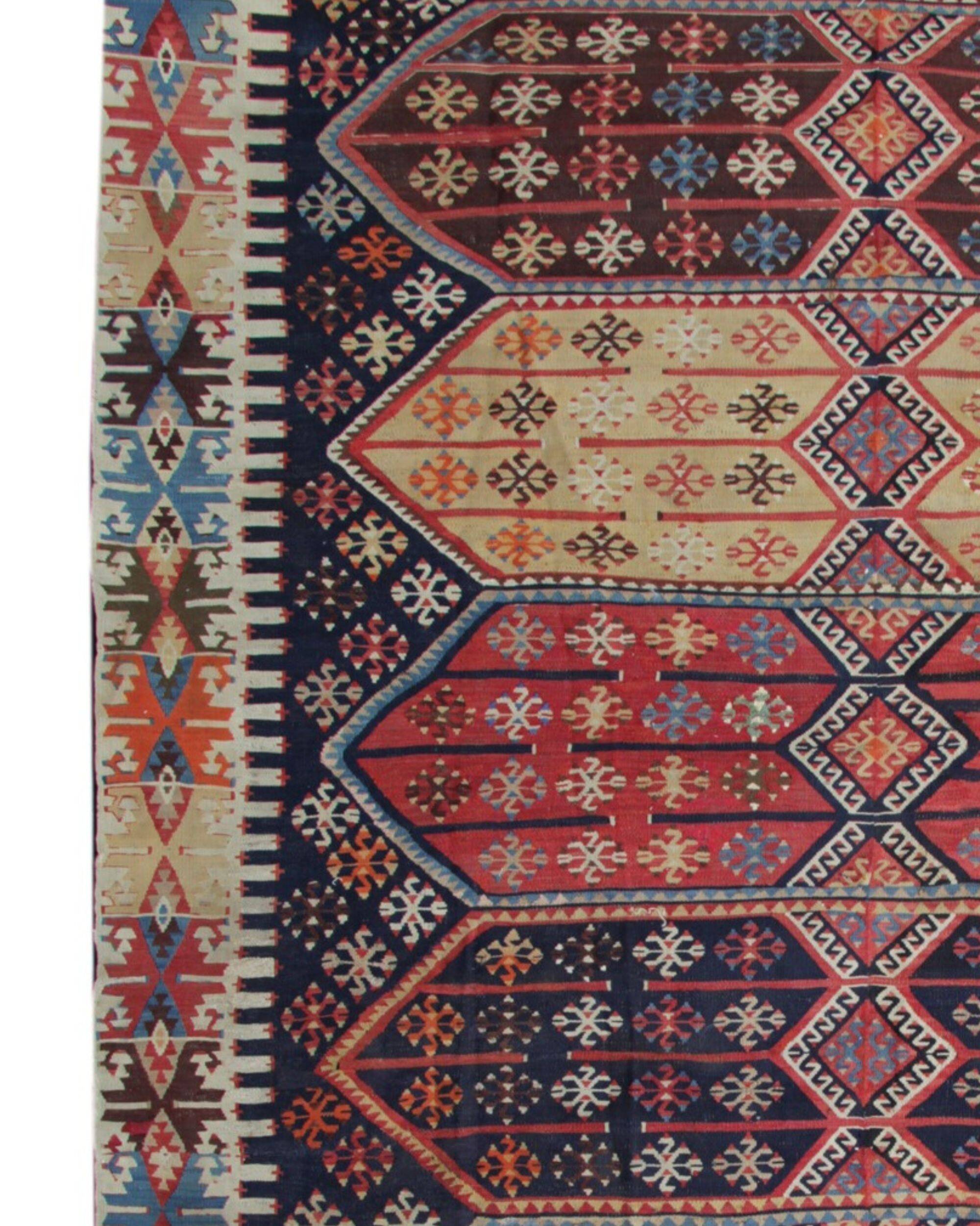 Tapis Kilim tribal turc tissage plat géométrique en laine, années 1880