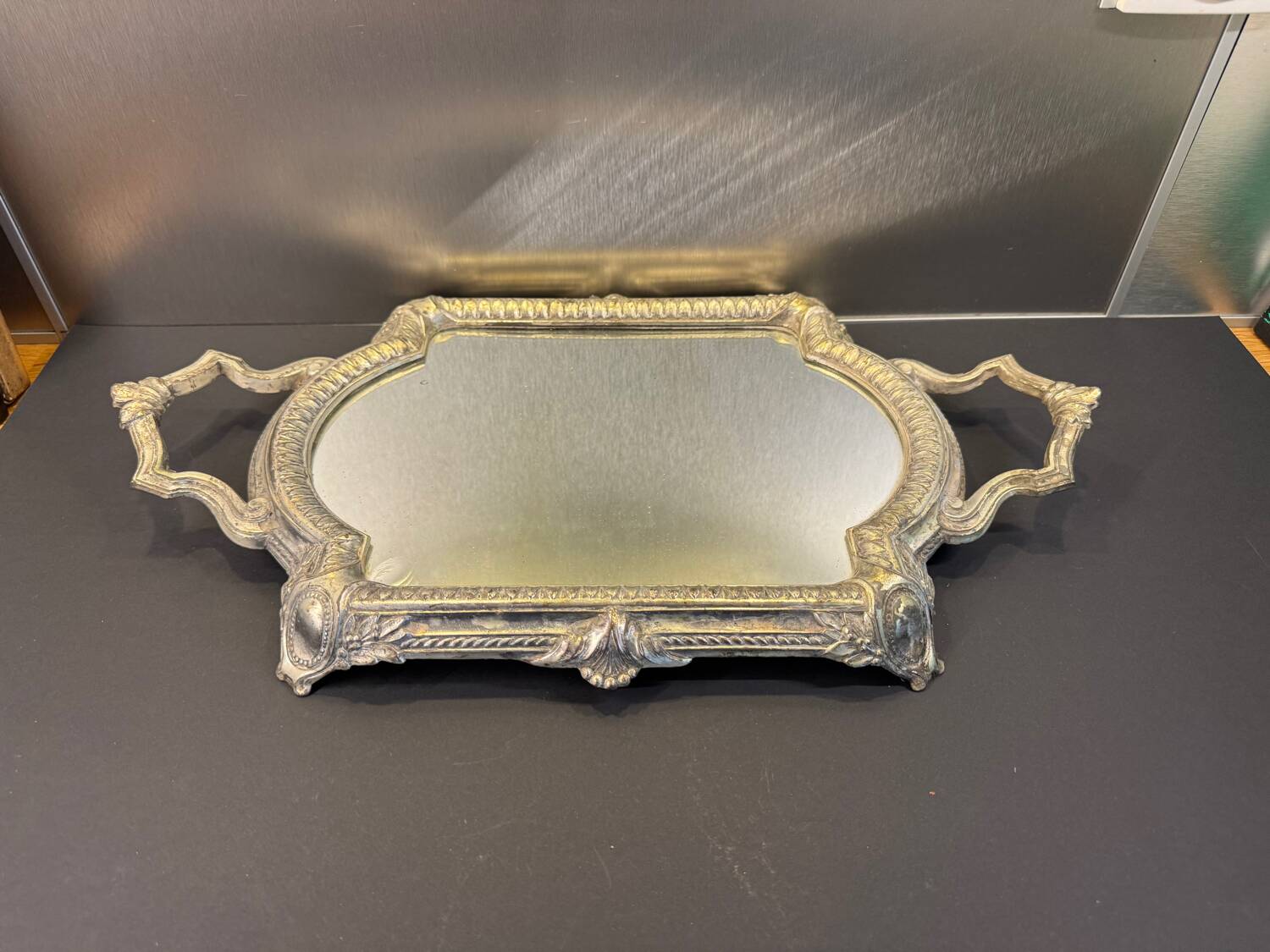 Silver metal mirror tray