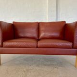 VINTAGE DANISH MID CENTURY DARK COGNAC LEATHER 2 SEATER STOUBY SOFA