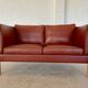 VINTAGE DANISH MID CENTURY DARK COGNAC LEATHER 2 SEATER STOUBY SOFA