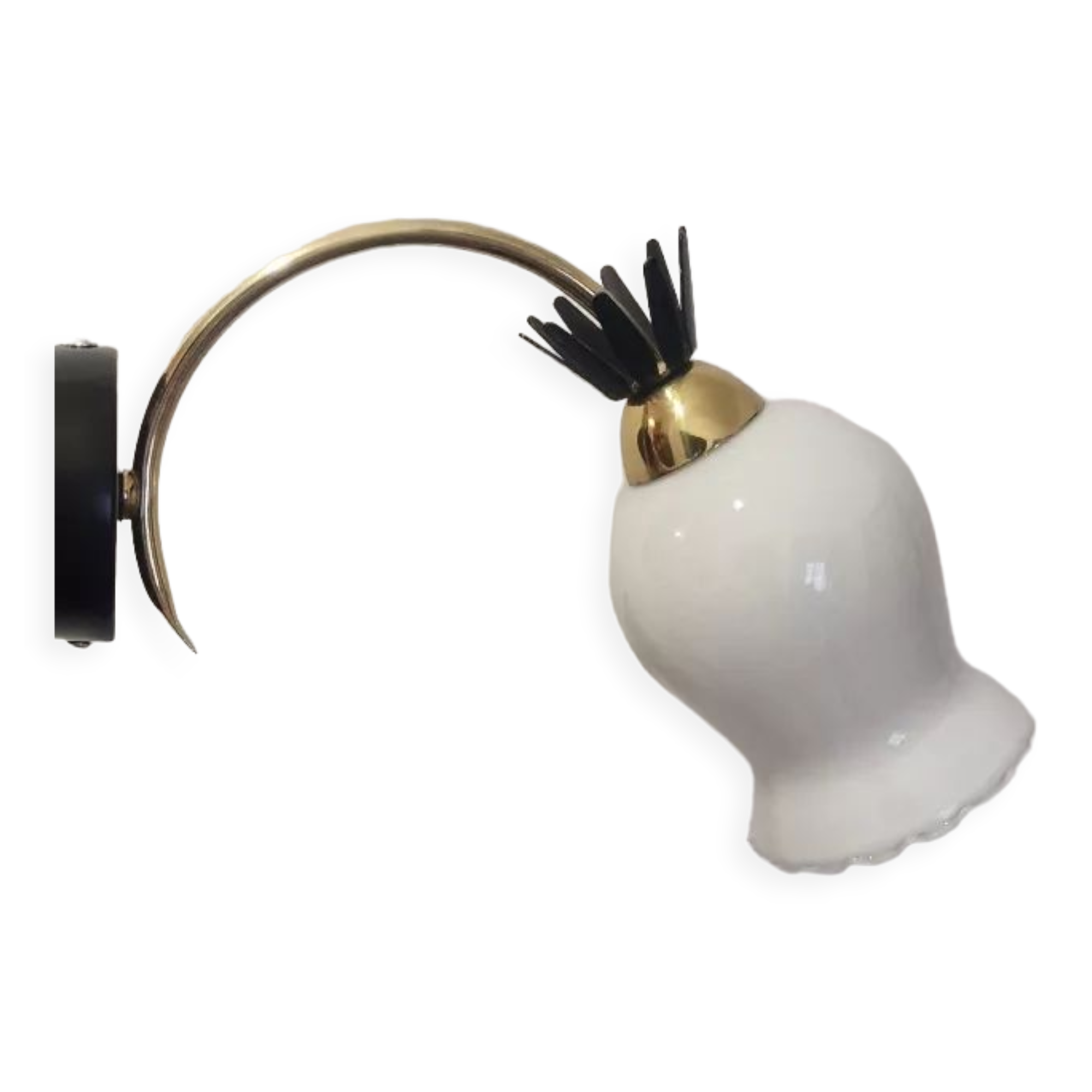 Applique en opaline blanche laiton finition noire