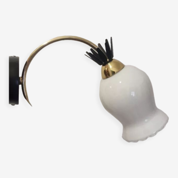 Wall lamp in white opaline brass black finish