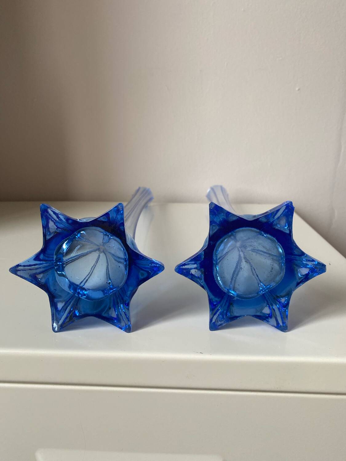 Pair of old blue soliflores