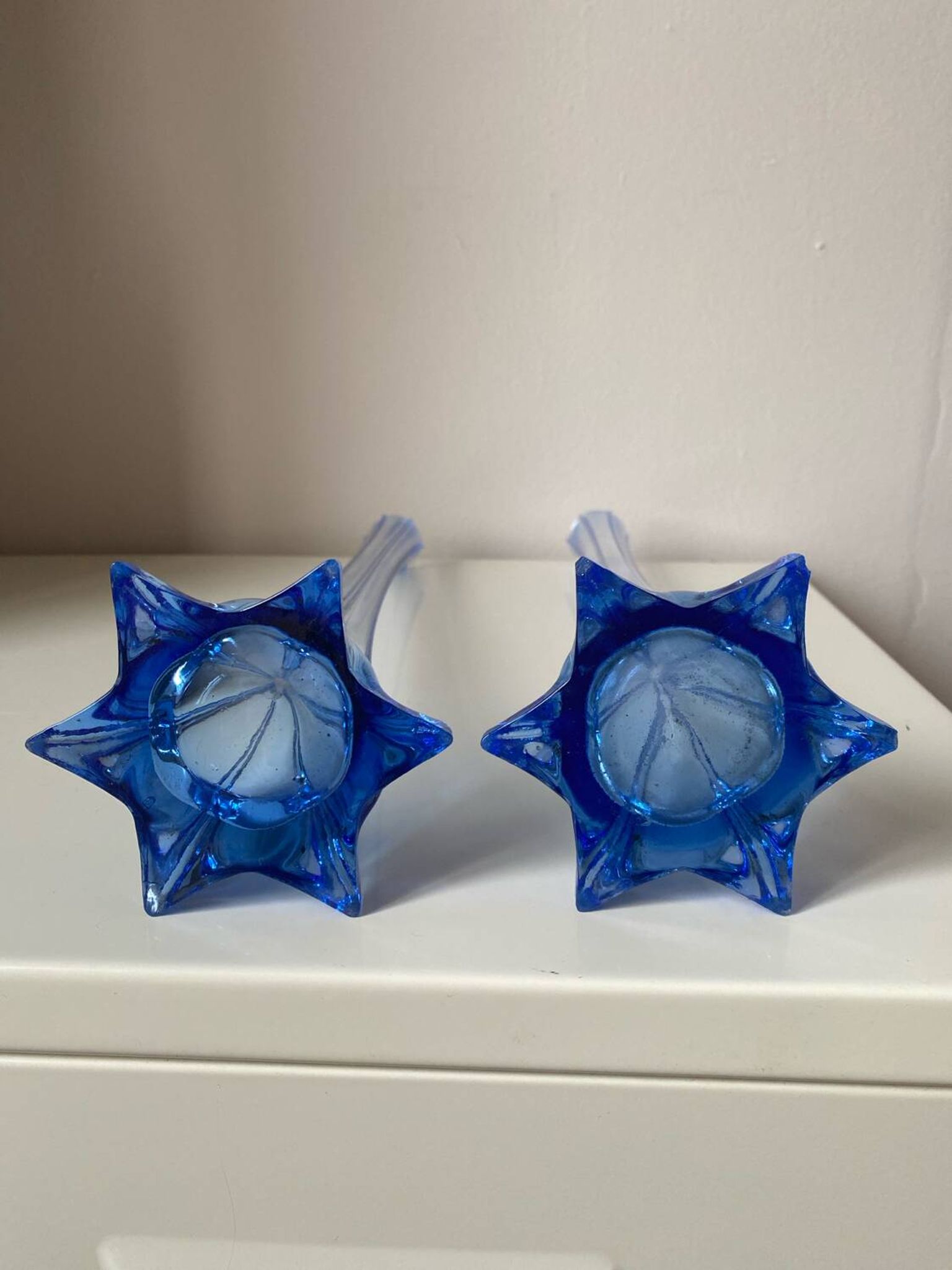Pair of old blue soliflores