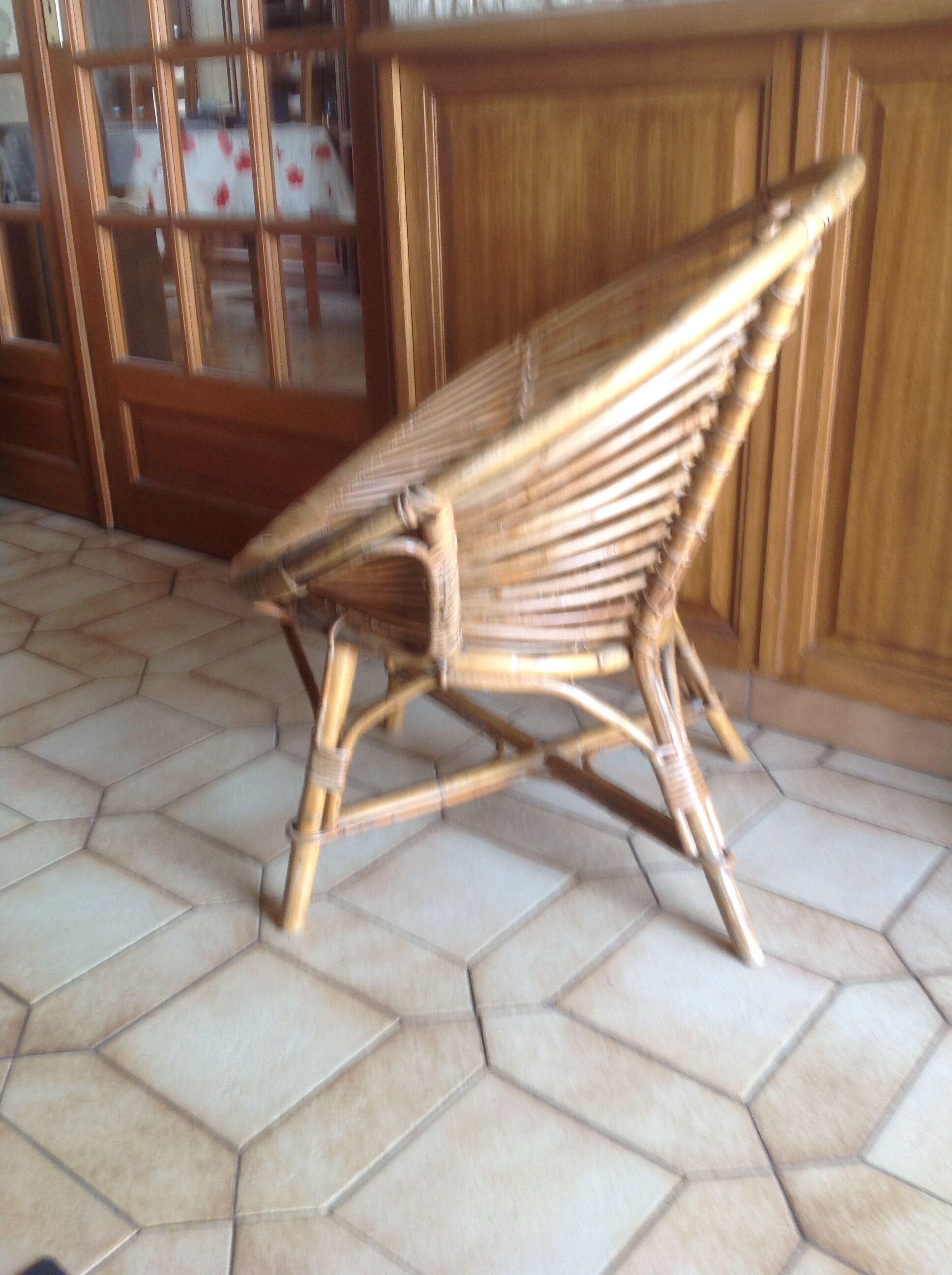 Vintage shell rattan armchair