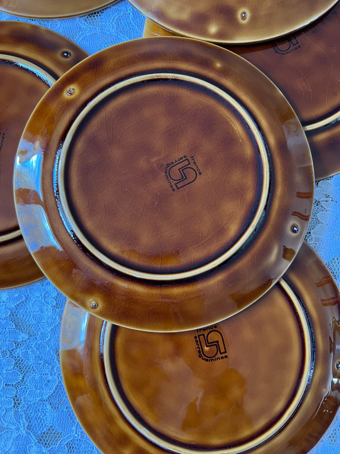 Set of 6 vintage Sarreguemines barbotine dessert plates