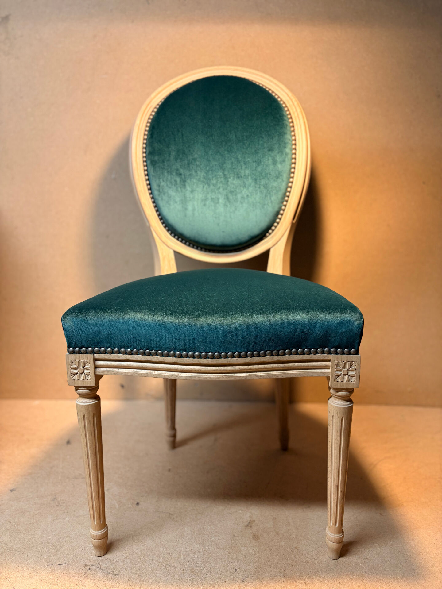 Louis XVI medallion chair, solid beech, unique traditional piece.