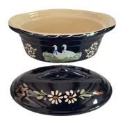Blue terrine in handcrafted pottery from Alsace, hand-painted.