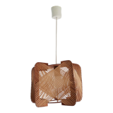 Vintage 60s wooden wood straw hanging lamp