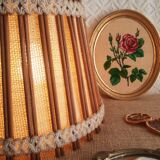 Vintage 70s fabric and wood pendant light