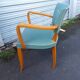 1940s bridge armchair with 3 white buttons and English green vinyl backrest