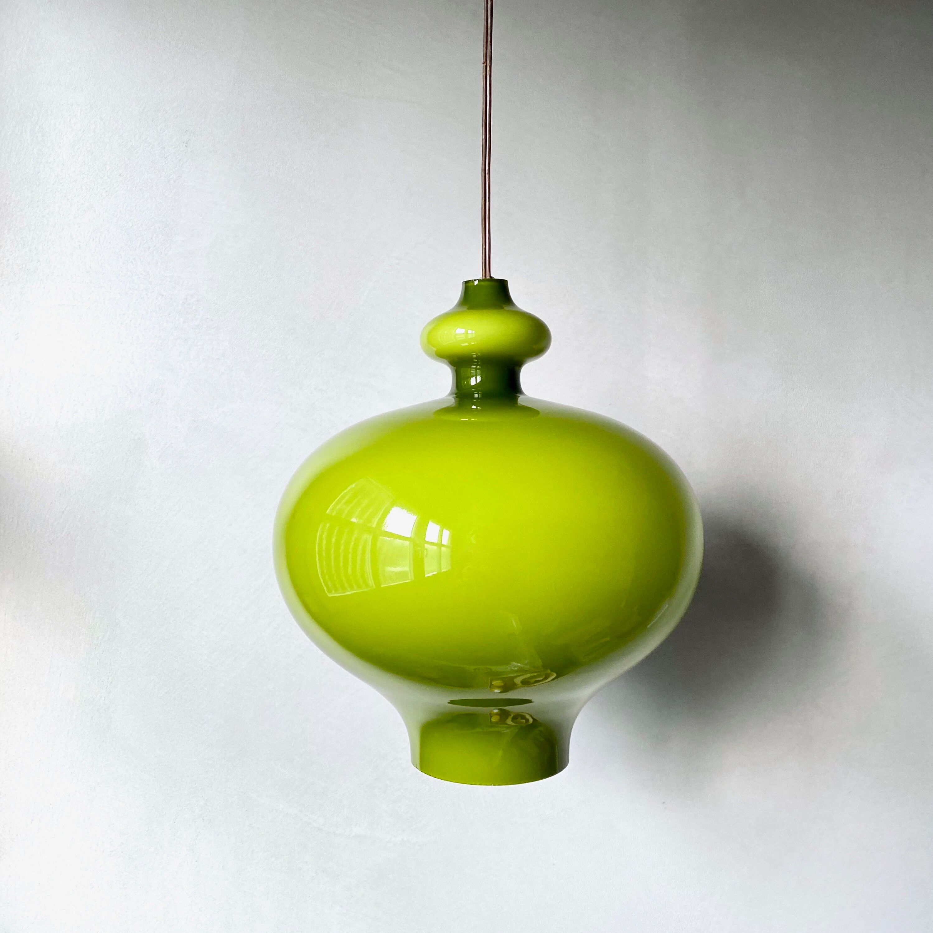 Vintage lamp, green opal glass hanging lamp, mid century interior, scandinavian design, 60's 70's
