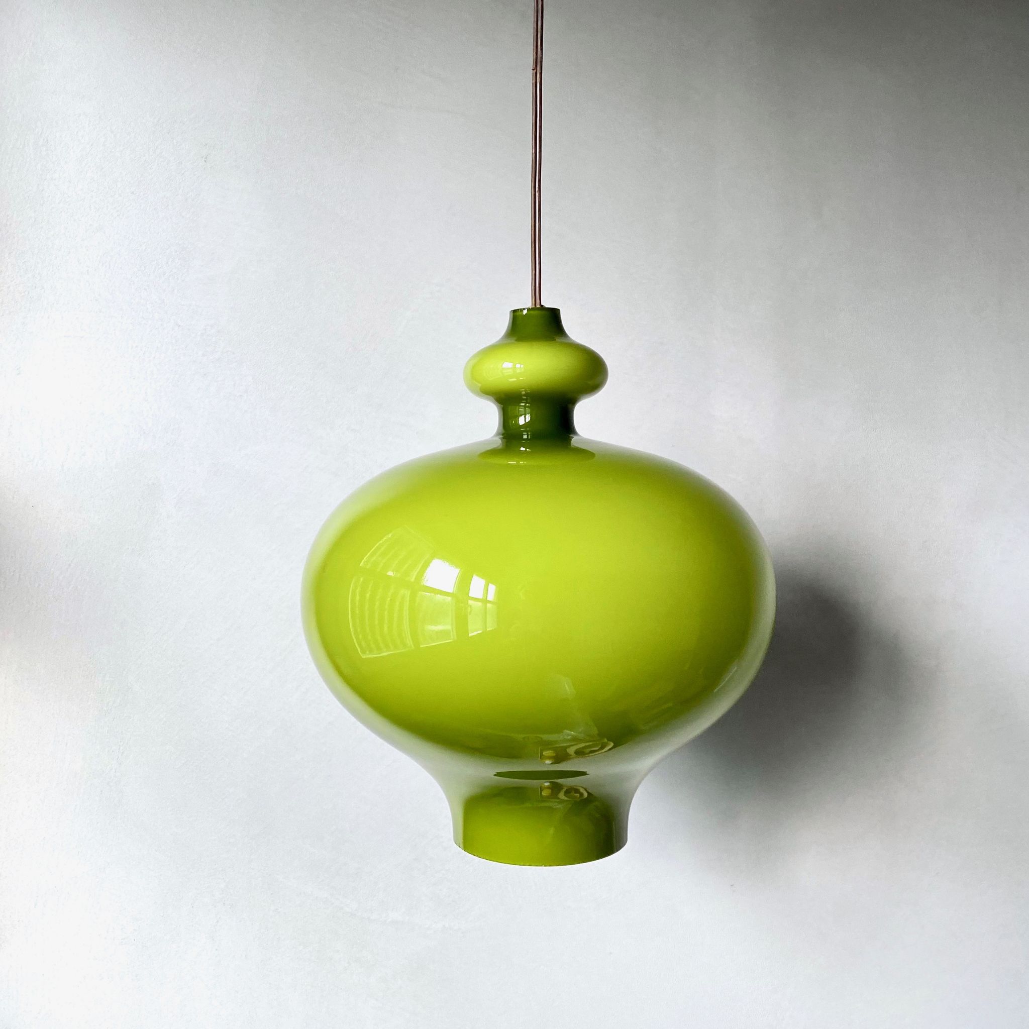 Vintage lamp, green opal glass hanging lamp, mid century interior, scandinavian design, 60's 70's