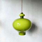 Vintage lamp, green opal glass hanging lamp, mid century interior, scandinavian design, 60's 70's