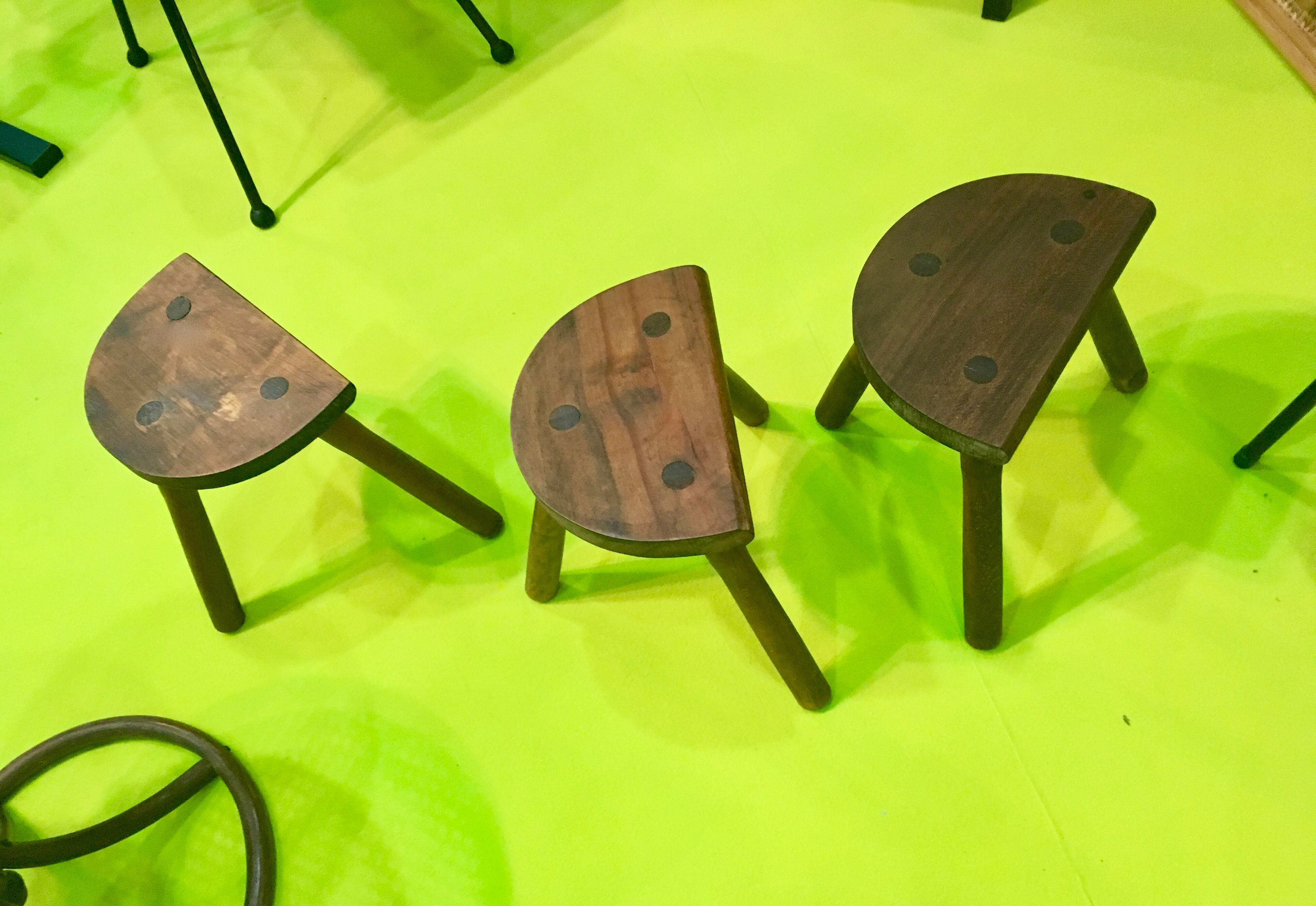 Set of 3 vintage tripod stools