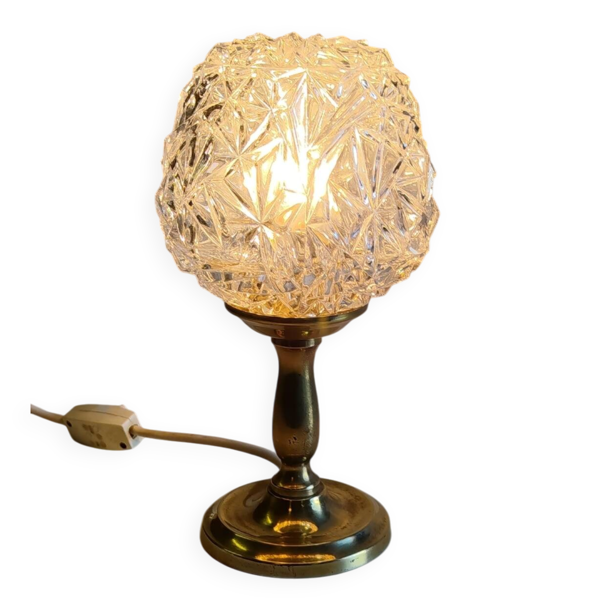 Lampe à poser en laiton doré et verre - mid.XXeme