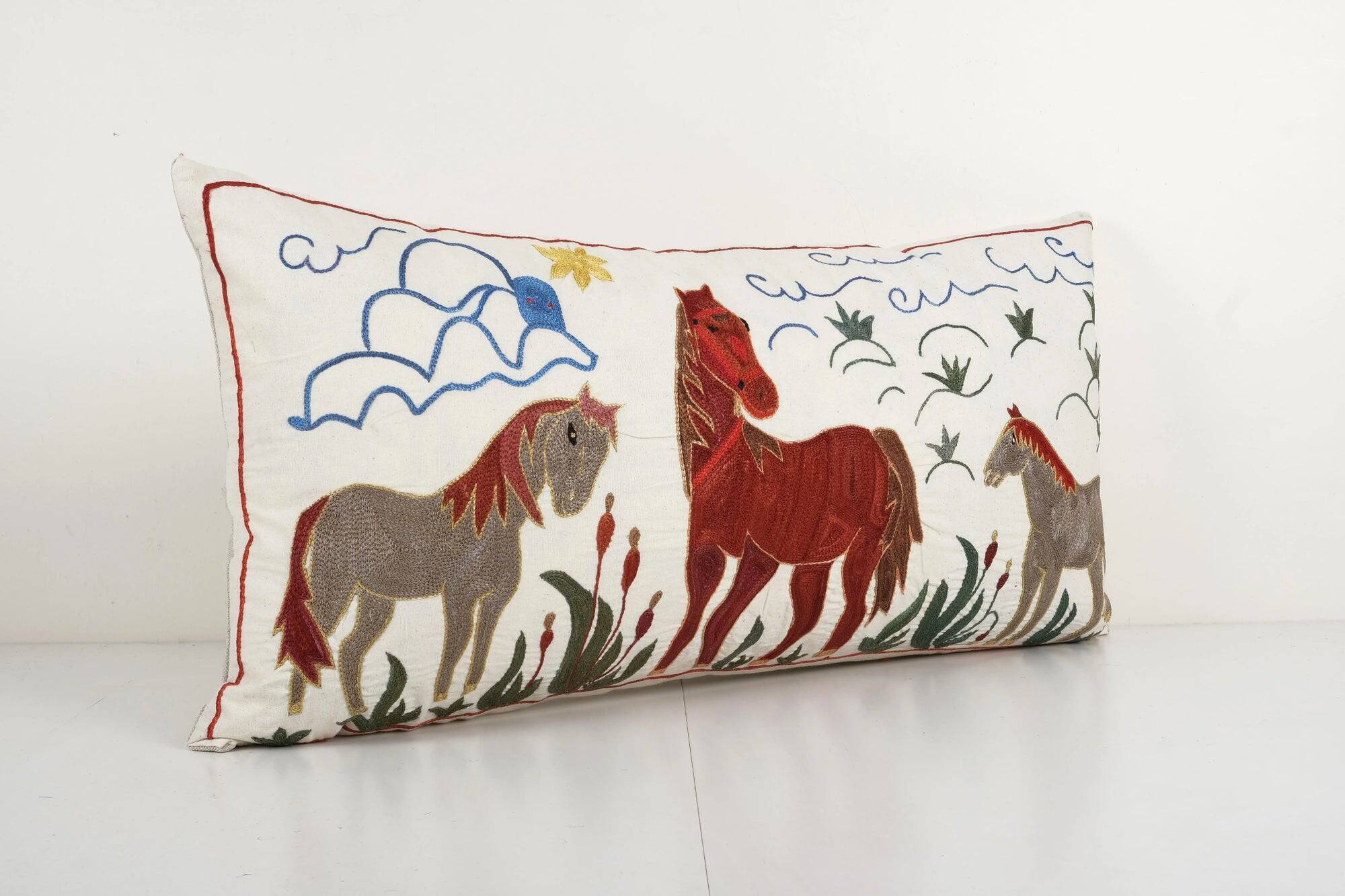 Vintage embroidered cushion cover 46x86 cm