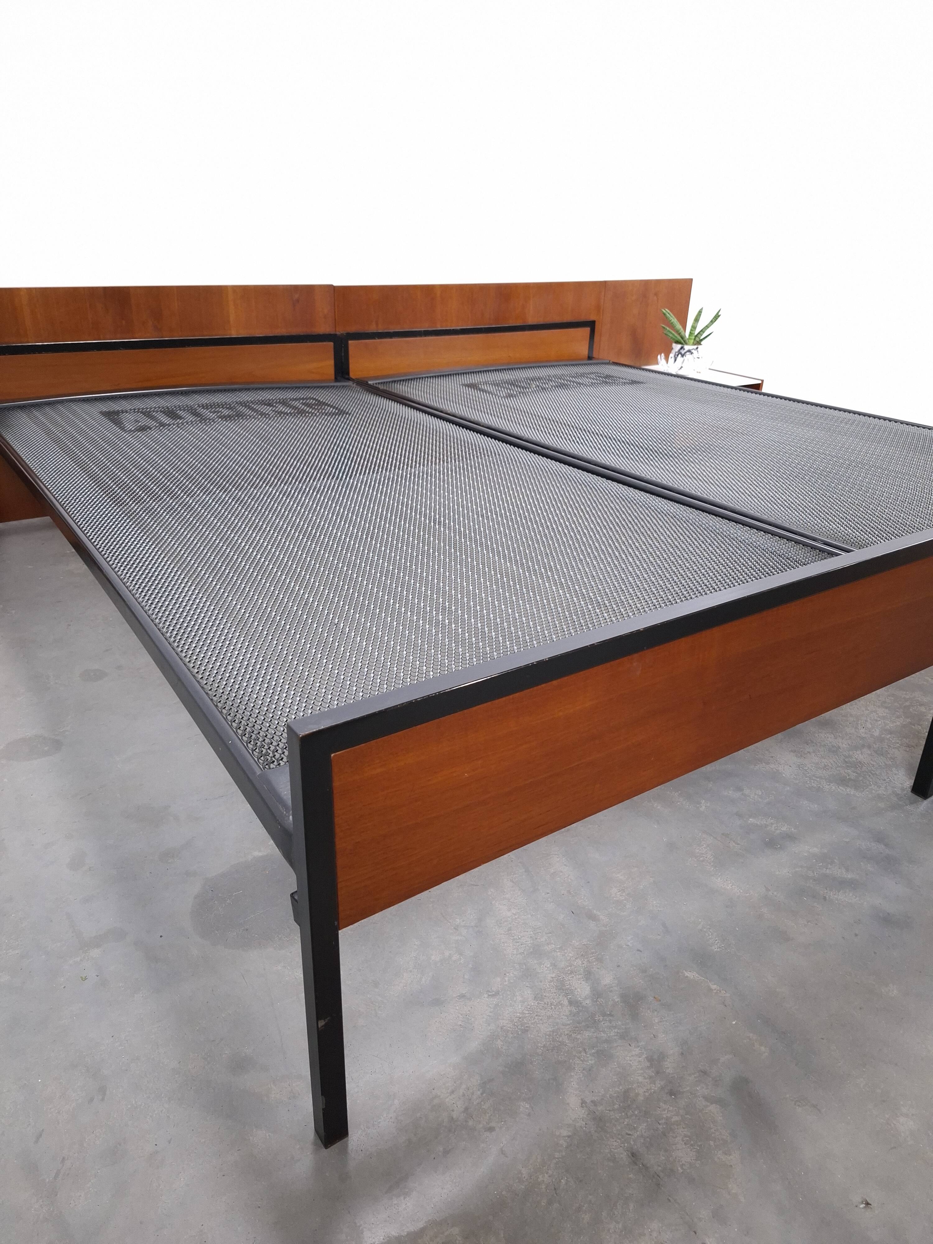 Two-person bed Japanese series Cees Braakman Pastoe and Auping with bedside table.