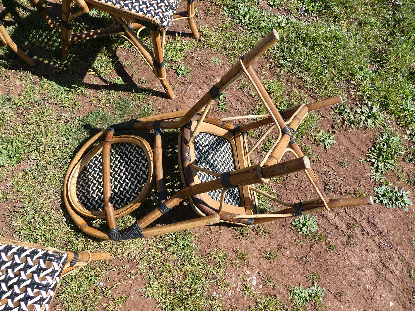 Set of 6 chairs Bistro terrace type Paris in rattan & braiding