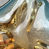 Grand vide-poche sommerso en verre bleu jaune - Murano Venise 1960