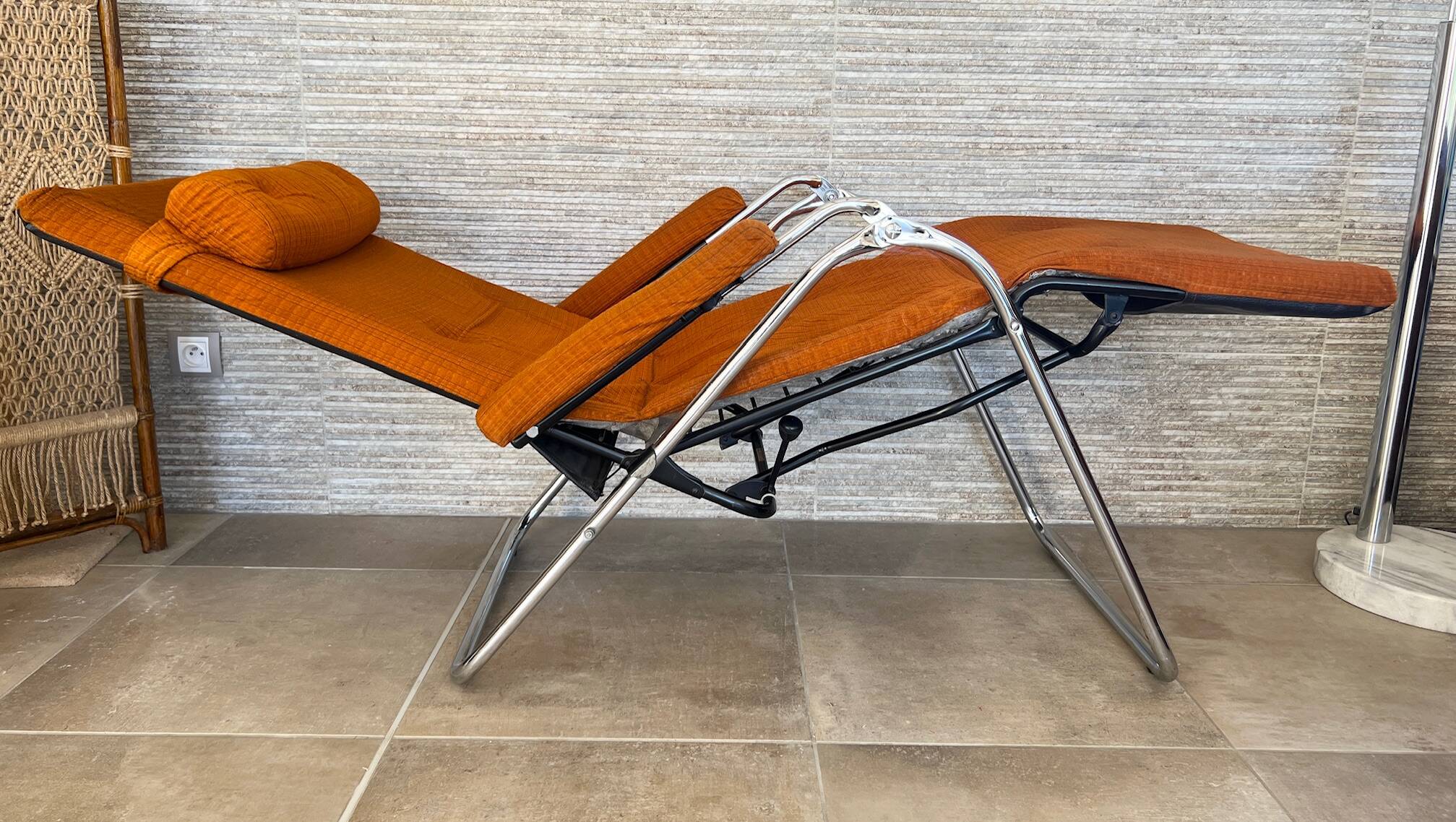 Lama 1970 relax armchair, orange velvet lounge chair