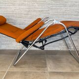 Lama 1970 relax armchair, orange velvet lounge chair
